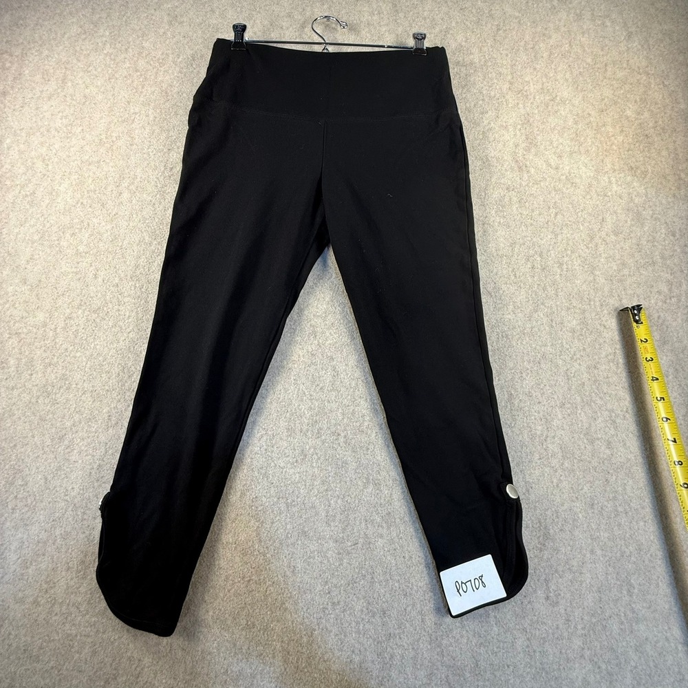 Athena Marie Black Cropped Leggings High Waist Button Hem Tulip Ankle Womens M